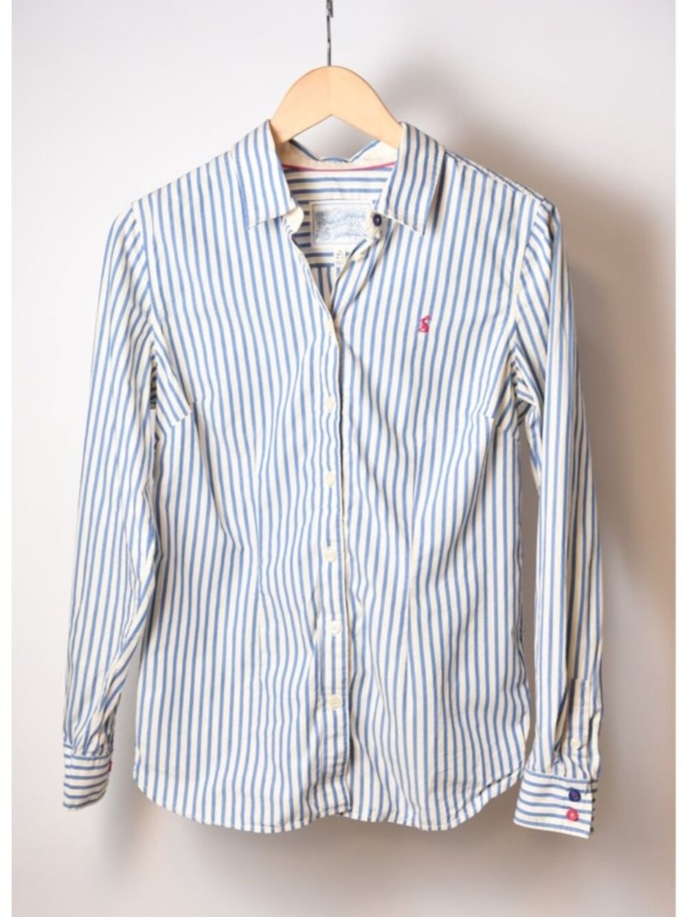 Joules Super Duper Size 6 Long Sleeve Button Up Blue Stripe 100% Cotton